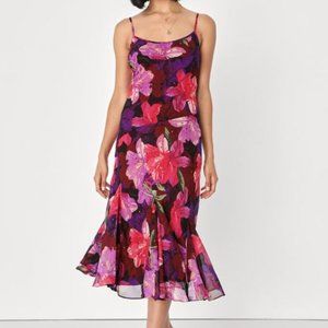 WORN ONCE - Lulus Burgundy Multi Floral Print Slip Midi Dress, Size Large